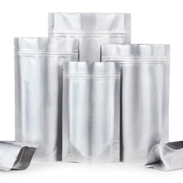 Silver stand-up aluminum foil pouch